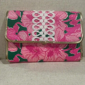 NWOT Lilly Pulitzer GWP Large Clutch / Envelope Pouch in Kelly Green Hibis Kiss